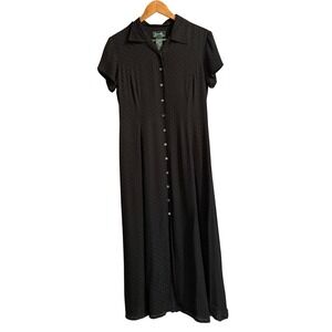 Lauren Ralph Lauren Silk Polka Dot Button Front Long Dress Size 8 Pin Up Classic